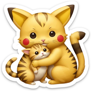 cat and pikachu hug sticker