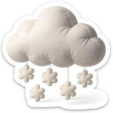 plush snow cloud with falling snowflakes, soft edges, cute and soft, cushion style sticker