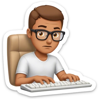 Dessine moi une homme bête devant son ordinateur. L'homme doit avoir l'air très bête devant son clavier d'ordinateur. C'est l'interface chaise / clavier. sticker