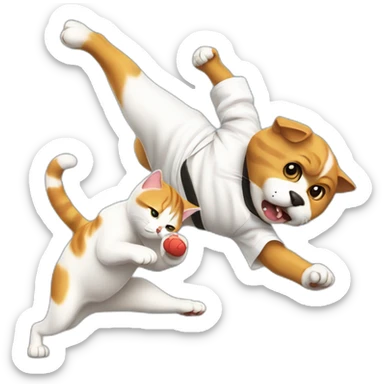 Cat karate kicking dog sticker