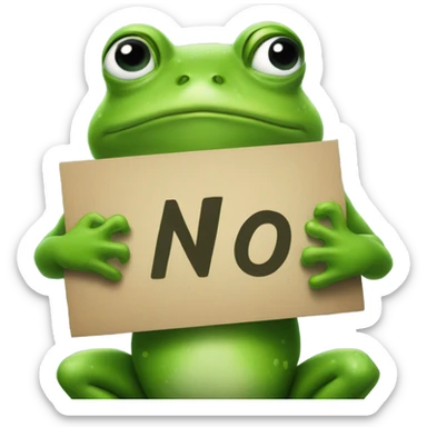 Green frog holding a sign that says no sticker
