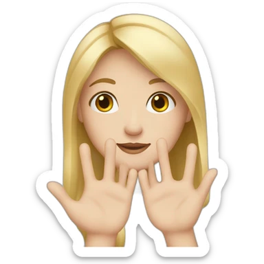 white skin girl with blonde hair showing ONLY THREE out of five fingers up on her ONE hand sticker