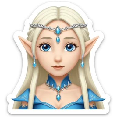 elf princess with pointy ears, white skin, silverblond hair with jewellery, blue eyes sticker
