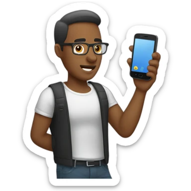 A man talks to his mobile phone sideways sticker