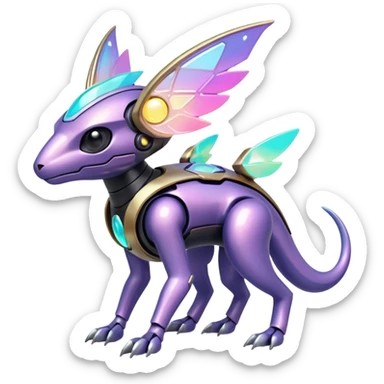 Mechanical Nebulae Beautiful Gorgeous Pretty Pastel Hot Exotic Lush Warm Cute Adorable Colorful Shiny Iridescent Futuristic Modern Cybernetic Protogen-Vernid-Fakémon-Pokémon-creature-fusion (full body) sticker