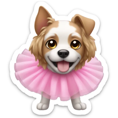 a dog wearing a pink tutu and bubbles sticker