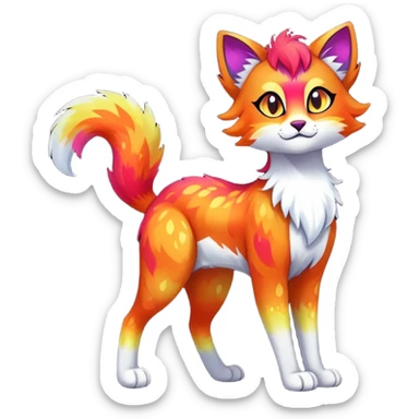 Vibrant multicolored Falvie-Fionbri-creature-sparkle-feline-fursona, full body sticker