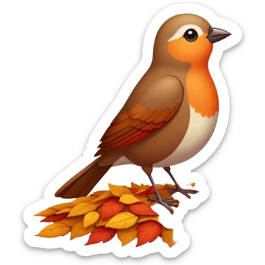 a single bird watching other birds fly away, surrounded by falling autumn leaves sticker