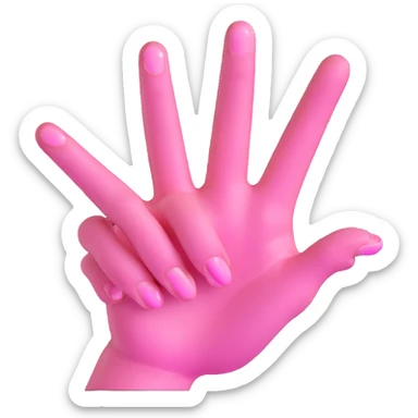index and middle fingers pointing up, ring finger bent, little finger pointing up. index and middle fingers in pink icing, little finger in chocolate icing sticker