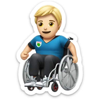A person playing rugby in a wheelchair, holding a rugby ball sticker