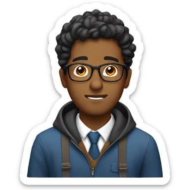 A brown man with glasses doing homework sticker