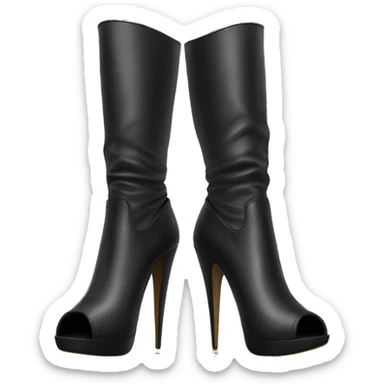 Realistic pair of black leather peep toe ankle boots with spike heels. sticker