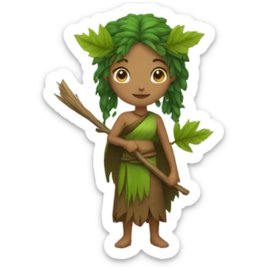 Druid female with staff and leaves for hair sticker