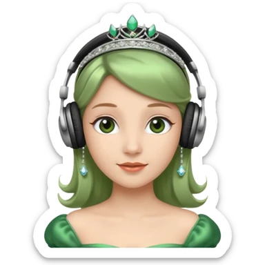 princess with headphones tiara and green dress sticker
