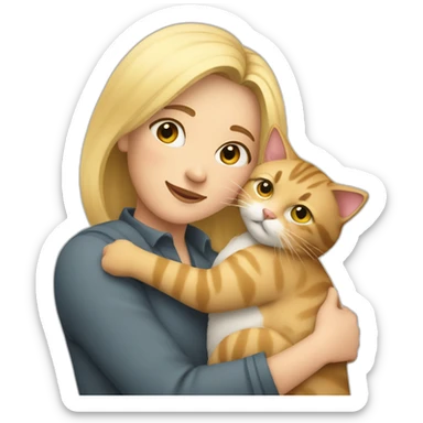 Woman with shory blond hair hug cat sticker