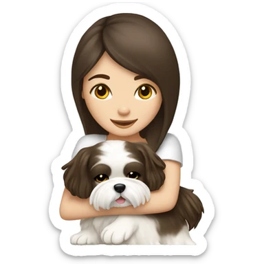 Brunette girl hugging her white Shih tzu sticker