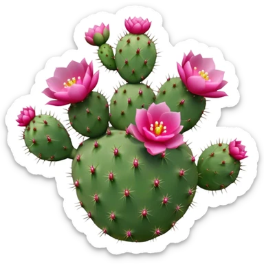 Isolated Prickly pear cactus with pink flowers sticker