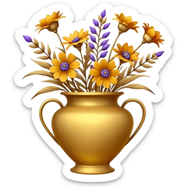 dried flowers in a golden vase sticker