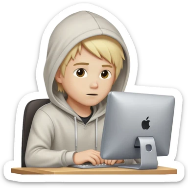 человек за компьютером эмодзиmale coder with blond hair and white skin, wearing a hoodie, sitting in front of a computer, focused on coding sticker
