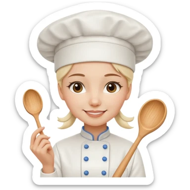 Young female baker - wearing a white chef's hat and holding a cream piping bag sticker