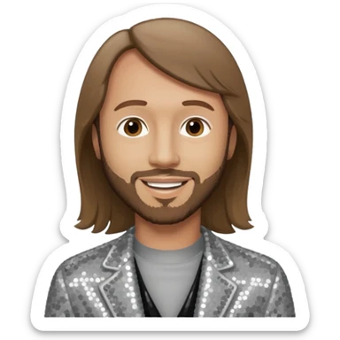 Maurice Gibb from Bee Gees with light grey sequin outfit, long brown hair sticker