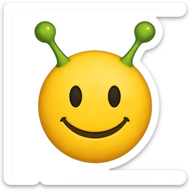 yellow face with green alien antennae emoji, digital illustration sticker