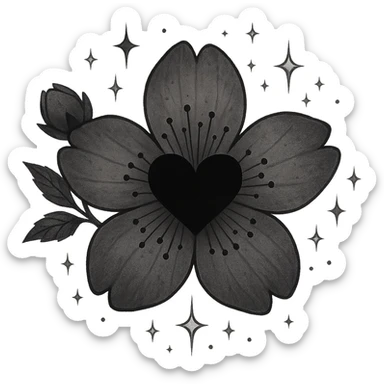 goth sakura black heart with  and magical sparkles, remove background sticker