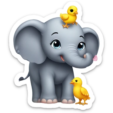 baby elephant and baby chick sticker