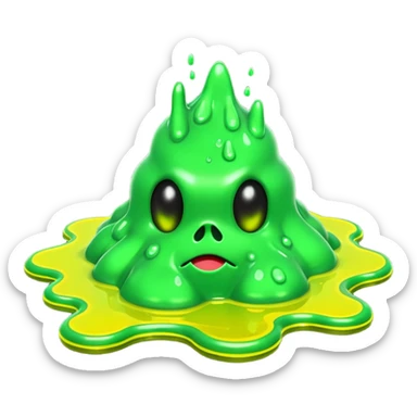 3D render of Green Ooze Puddle, toxic waste aesthetic, neon green bubbling liquid, caution yellow metal, industrial warning texture, . sticker