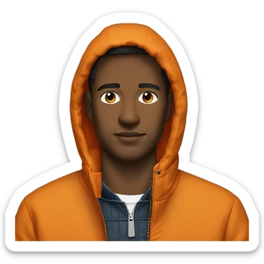 a man wearing an orange stone island jacket sticker