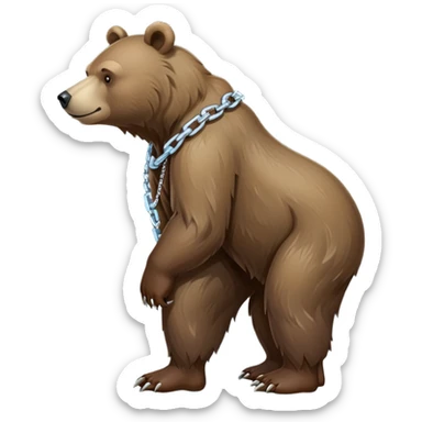 Full-length realistic bear on all four legs in walking position, medium brown color, stern face, head to tail view, ice chain necklace sticker