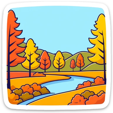 autumn fall scene with vibrant, multicolored leaves and trees sticker