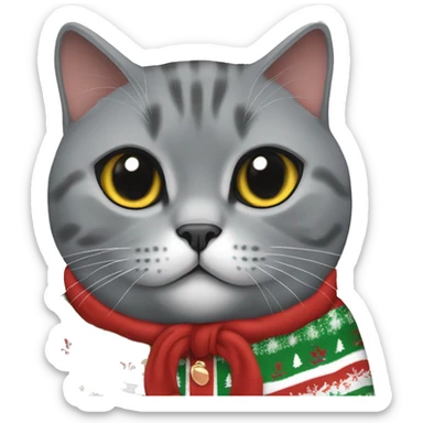 British shorthair cat wearing christmas Sweatshirt  sticker