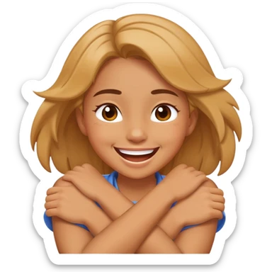 girl crossing her arms around her neck laughing sticker