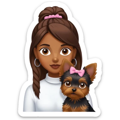 Brown girl with yorkie dog sticker