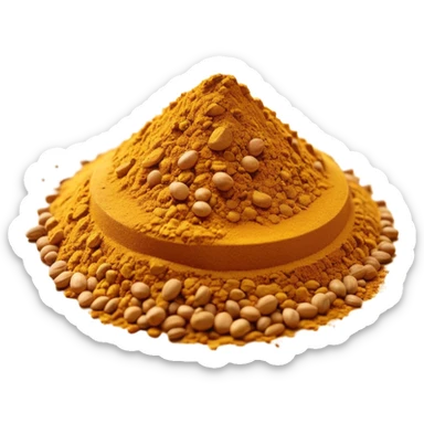 apple emoji aesthetic curry powder, small natural pile with uneven edges, rich golden yellow to ochre, fine grainy texture, dry and fragrant look, no utensils or containers, no faces, clean 3D rendering, soft lighting, transparent background, emoji scale sticker
