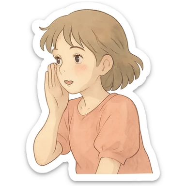 ghibli style character whispering, soft colors, gentle expression sticker