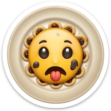 emoji-style icon of a dirty plate with leftover food, flies and a bad smell, unsanitary appearance, clear at small size, no text sticker