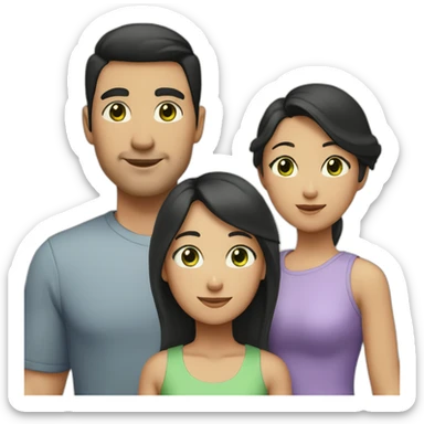 A family with a man having black hair and Asian black eyes, and a woman with blonde hair and green eyes, and a daughter with brown hair. sticker