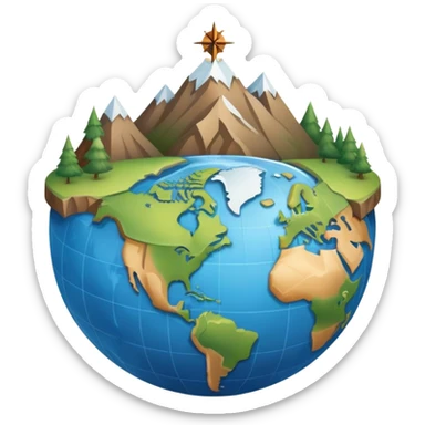 An icon featuring a globe, a compass, and a map, symbolizing geography. The design includes mountain ranges, rivers, and continents, representing the study of Earth’s landscapes and environments. Transparent background highlights the exploration and understanding of the world’s geography. sticker