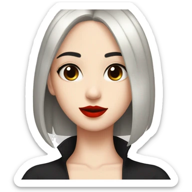 pretty girl with black hair reaching below the armpits with hime cut haircut. red lips, brown eyes, fair skin sticker