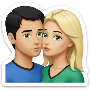 Man with blue eyes black Hair licking blonde Woman Green eyes naked breast  sticker