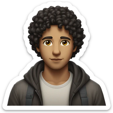 "A humble young man with dark curly hair, a thoughtful look, and simple clothes. A subtle Star of David nearby." sticker