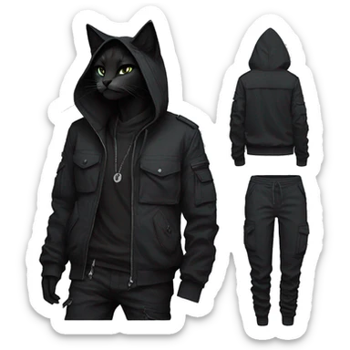 Edgy Anthro cool pretty dark cat-fursona techwear cargo pants hoodie sticker