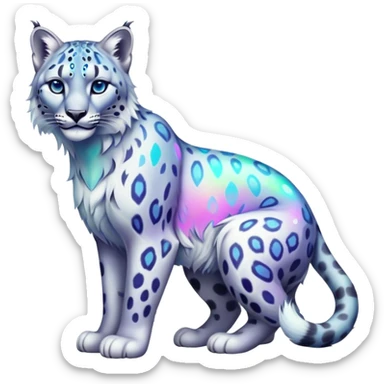 Cute cool edgy Colorful dark vibrant pastel transparent iridescent luminescent ethereal fantasy-lynx-snow-leopard-animal, full-body sticker