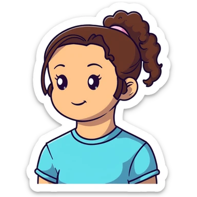 girl with brown curly hair in a ponytail, brown eyes, brown hair sticker