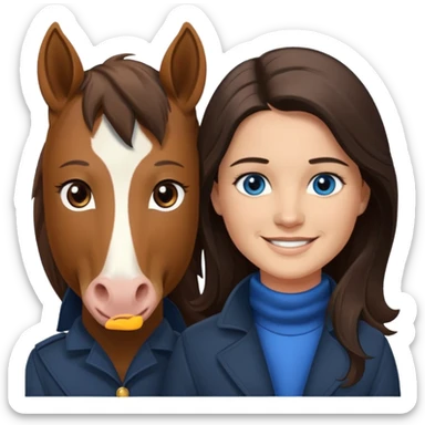 Smiling blue eyed trevor donovan with smiling BROWN eyed danica mckellan with brown eyes and one fully brown horse sticker