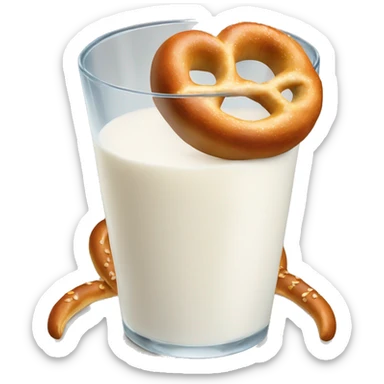A glass of milk with a pretzel sticker
