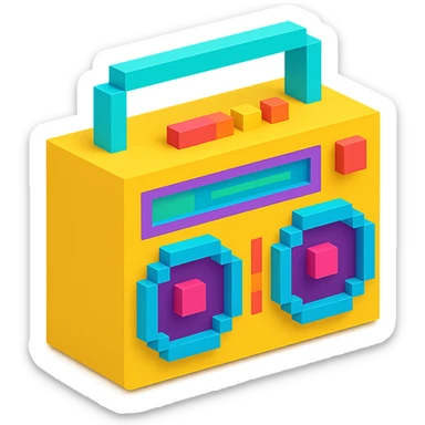 A boombox in voxel style, isometric view sticker