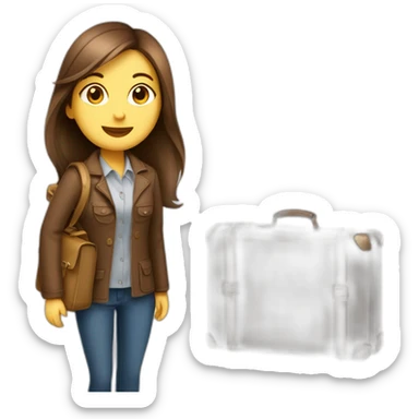 travel guide girl, brown straight hair with otter on suitcase sticker